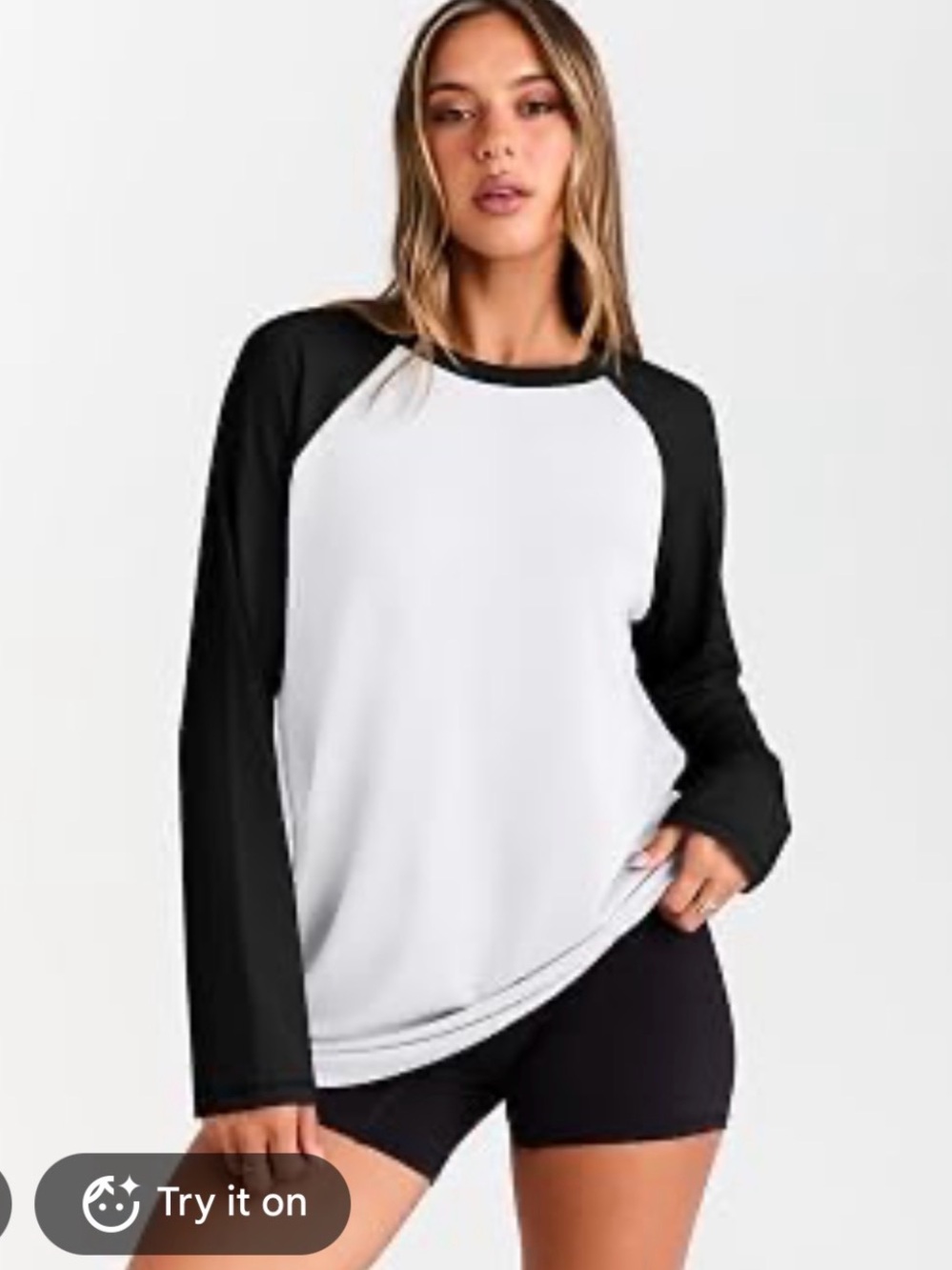 Casual Black & White Raglan Long Sleeve Tee